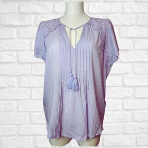 Another Love Womens Cotton Eyelet Lace Tunic Top Tassel Ties L